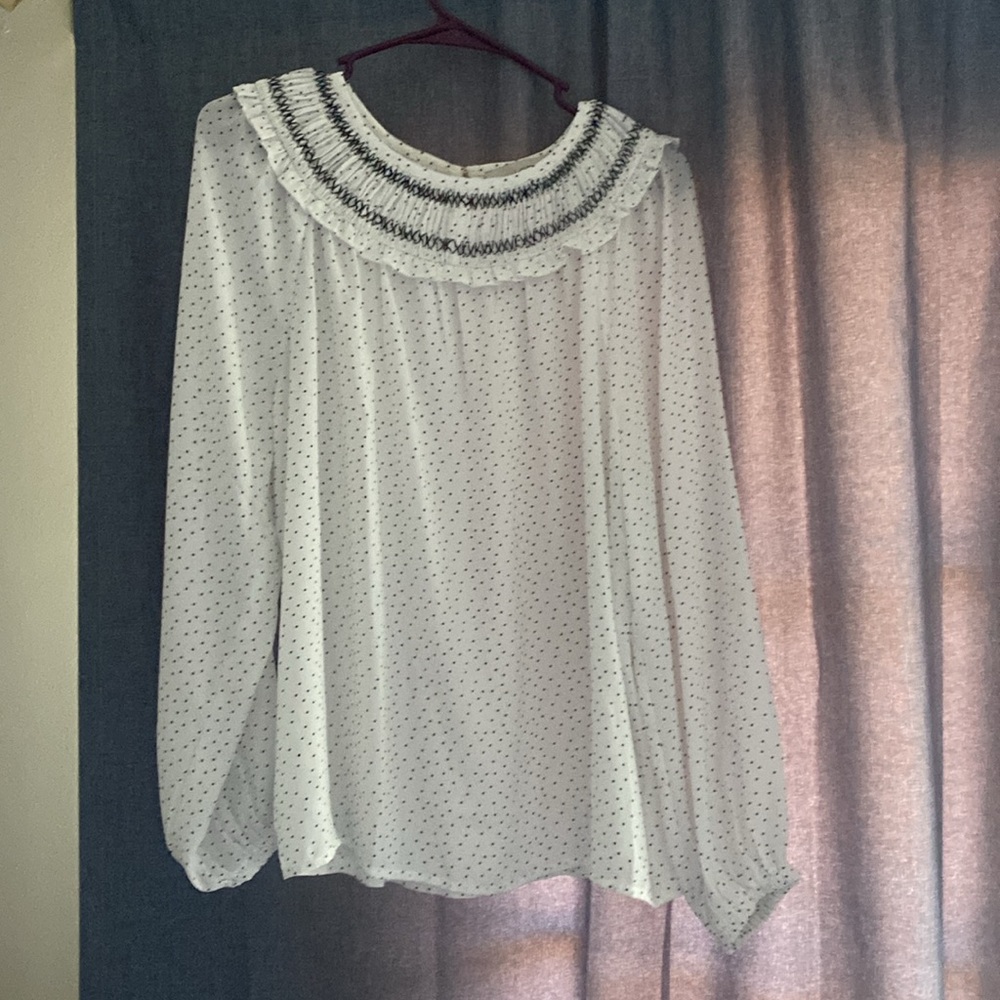 LOFT Black and White Polka Dot Top